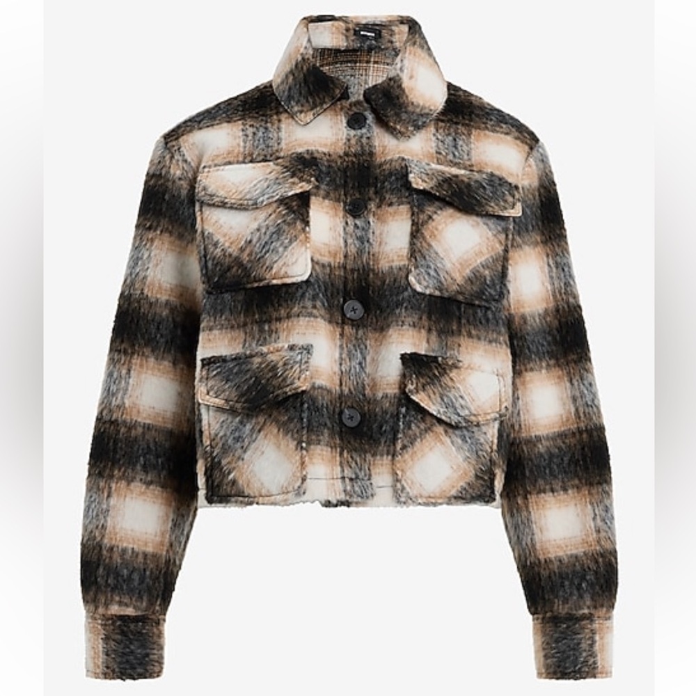 Express Plaid Four Pocket Cropped Shacket